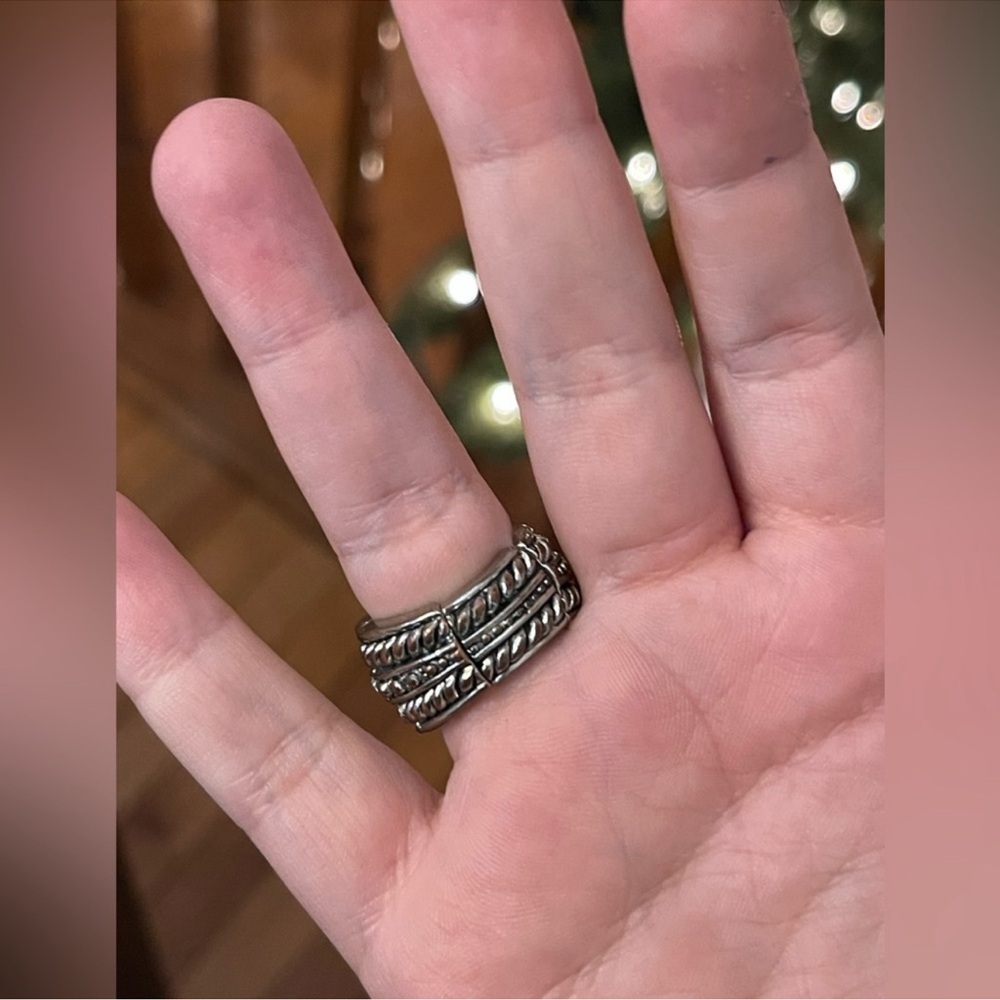 Silver-Tone Rhinestone Stack Stretch Ring - image 5